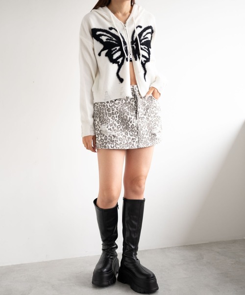 dispark(ディスパーク)の「DISPARK/バタフライWジップシャギーパーカー(カーディガン/ボレロ・レディース・ブラック/ホワイト・FREE)」の3枚目の写真