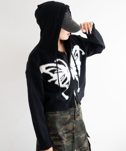 dispark(ディスパーク)の「DISPARK/バタフライWジップシャギーパーカー(カーディガン/ボレロ・レディース・ブラック/ホワイト・FREE)」の11枚目の写真