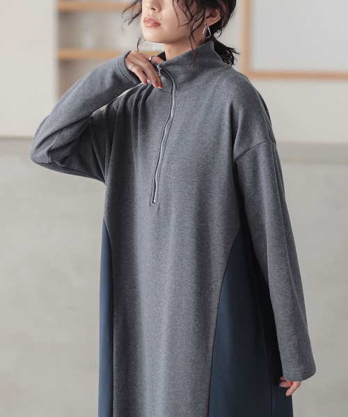 n'OrLABEL(ノアールレーベル)の「『裏シャギー配色ハーフジップワンピース』(ワンピース・レディース・チャコールグレー/ブラック・2/1)」の22枚目の写真