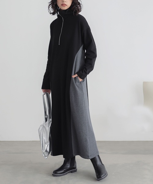 n'OrLABEL(ノアールレーベル)の「『裏シャギー配色ハーフジップワンピース』(ワンピース・レディース・チャコールグレー/ブラック・2/1)」の13枚目の写真