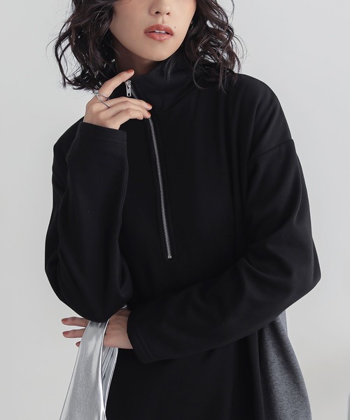 n'OrLABEL(ノアールレーベル)の「『裏シャギー配色ハーフジップワンピース』(ワンピース・レディース・チャコールグレー/ブラック・2/1)」の16枚目の写真