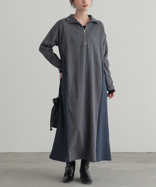 n'OrLABEL(ノアールレーベル)の「『裏シャギー配色ハーフジップワンピース』(ワンピース・レディース・チャコールグレー/ブラック・2/1)」の7枚目の写真