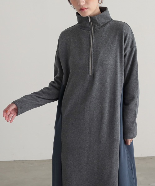 n'OrLABEL(ノアールレーベル)の「『裏シャギー配色ハーフジップワンピース』(ワンピース・レディース・チャコールグレー/ブラック・2/1)」の11枚目の写真