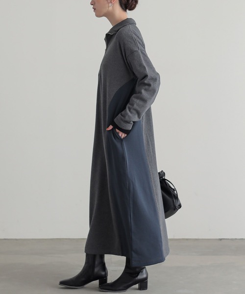 n'OrLABEL(ノアールレーベル)の「『裏シャギー配色ハーフジップワンピース』(ワンピース・レディース・チャコールグレー/ブラック・2/1)」の9枚目の写真