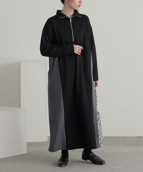 n'OrLABEL(ノアールレーベル)の「『裏シャギー配色ハーフジップワンピース』(ワンピース・レディース・チャコールグレー/ブラック・2/1)」の4枚目の写真
