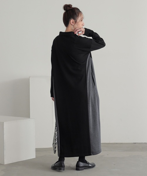 n'OrLABEL(ノアールレーベル)の「『裏シャギー配色ハーフジップワンピース』(ワンピース・レディース・チャコールグレー/ブラック・2/1)」の5枚目の写真