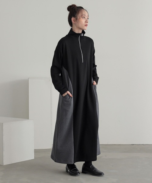 n'OrLABEL(ノアールレーベル)の「『裏シャギー配色ハーフジップワンピース』(ワンピース・レディース・チャコールグレー/ブラック・2/1)」の6枚目の写真