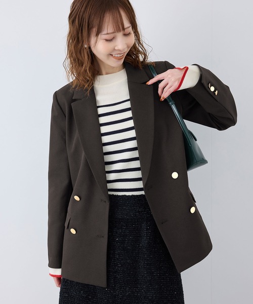 ROPE' PICNIC（ロペピクニック）の「ウールライクサージ金ボタンジャケット(肩パットあり・総裏地)/セットアップ対応・リンクコーデ（テーラードジャケット・レディース・ブラック/ブラウン/ネイビー・38/40）」の6枚目の写真