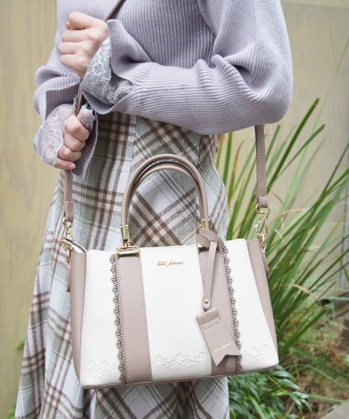 axes femme（アクシーズファム）の「タグチャーム付き配色バッグ（ボストンバッグ・レディース・グレー/ピンク/キナリ・FREE）」の2枚目の写真