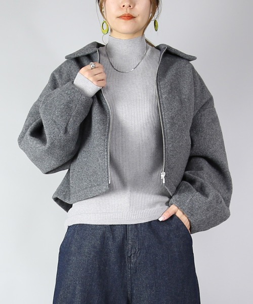 and it_（アンドイット）の「フェイクウールボリュームスリーブショートブルゾン（ブルゾン・レディース・ブラック/チャコール・M）」の7枚目の写真