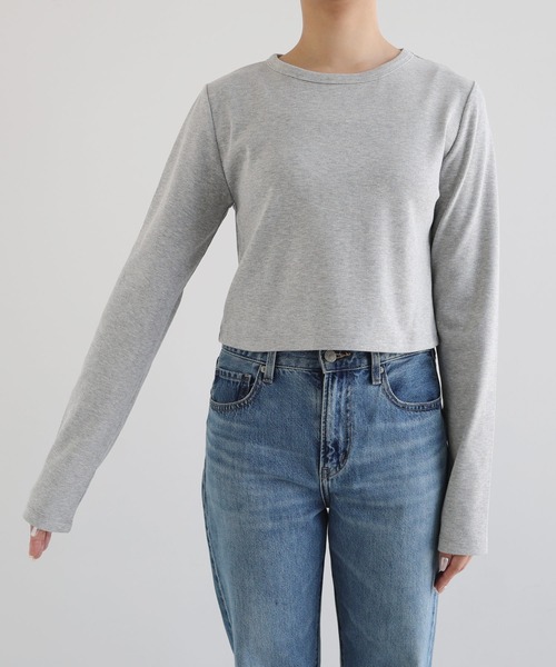 andme(アンドミー)の「【新色追加】テレコリブショート丈クルーネックトップス(Tシャツ/カットソー・レディース・ブラック/杢グレー/オフホワイト/チャコールグレー/ブラウン・M/L)」の15枚目の写真