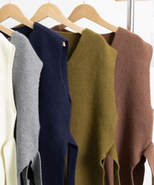 Miniministore（ミニミニストア）の「ベルト付きニットベストニットジレVネック（ベスト・レディース・アイボリー/オリーブ/テラコッタ/ブラック/グレー/ネイビー・FREE）」の12枚目の写真