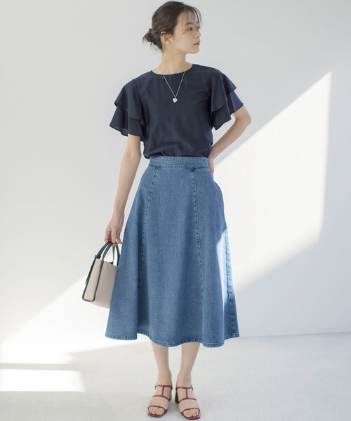 組曲(クミキョク)の「ライトデニム フレアスカート(デニムスカート・レディース・ダルブルー系・6/5/7)」の5枚目の写真