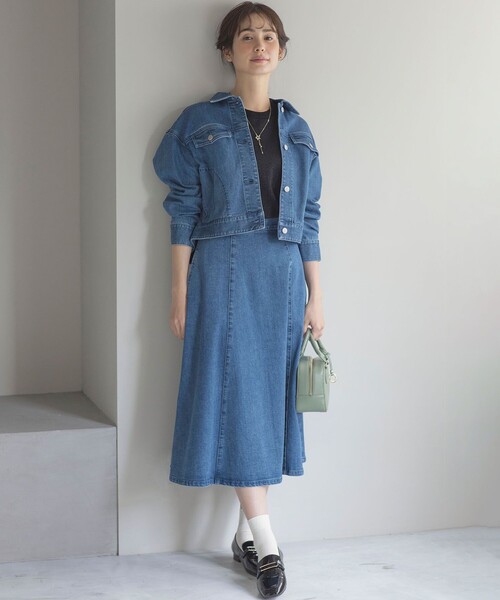 組曲(クミキョク)の「ライトデニム フレアスカート(デニムスカート・レディース・ダルブルー系・6/5/7)」の9枚目の写真