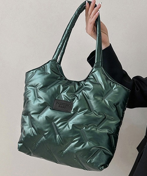Miniministore(ミニミニストア)の「中綿入りナイロントートバッグ大容量鞄軽量(トートバッグ・レディース・ブラック/シャンパン/ホワイト/ダークグリーン・FREE)」の3枚目の写真