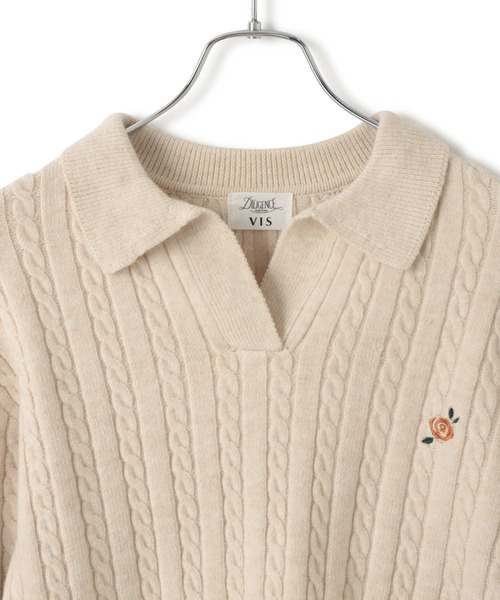 VIS（ビス）の「【DILIGENCE PARLOUR】VIS別注モデルローズ刺繍ポロケーブルニット【セットアップ対応】（ニット/セーター・レディース・ベージュ系その他/ネイビー・FREE）」の14枚目の写真