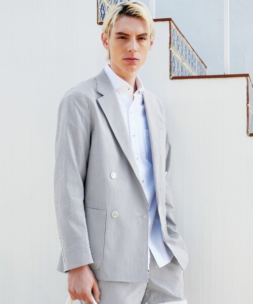 DRESSTERIOR(ドレステリア)の「【セットアップ可/吸湿速乾】COOLMAX シアサッカー サマージャケット(テーラードジャケット・メンズ・ブルー系その他3・90/92/91/94)」の1枚目の写真