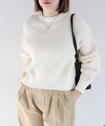 cepo | クロップド丈 ワッフル編みクルーネックプルオーバーニット(ニット/セーター)