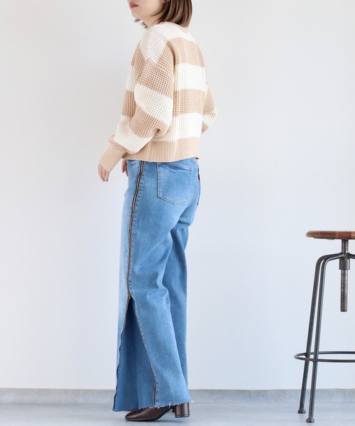 cepo(セポ)の「クロップド丈 ワッフル編みクルーネックプルオーバーニット(ニット/セーター・レディース・ベージュ系その他/ブラック系その他/サックスブルー/オフホワイト・M)」の8枚目の写真