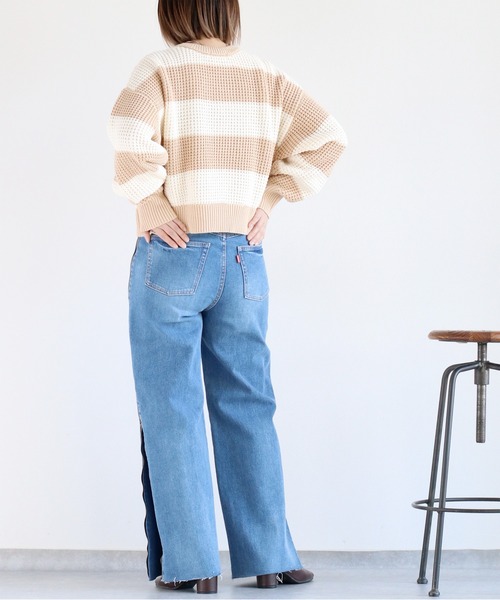 cepo(セポ)の「クロップド丈 ワッフル編みクルーネックプルオーバーニット(ニット/セーター・レディース・ベージュ系その他/ブラック系その他/サックスブルー/オフホワイト・M)」の9枚目の写真