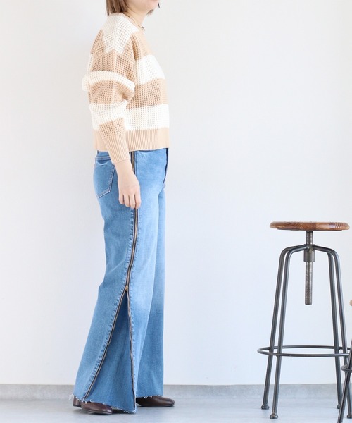 cepo(セポ)の「クロップド丈 ワッフル編みクルーネックプルオーバーニット(ニット/セーター・レディース・ベージュ系その他/ブラック系その他/サックスブルー/オフホワイト・M)」の10枚目の写真