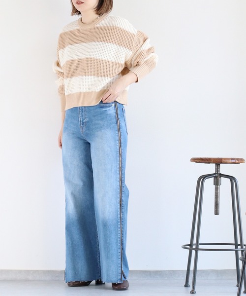 cepo(セポ)の「クロップド丈 ワッフル編みクルーネックプルオーバーニット(ニット/セーター・レディース・ベージュ系その他/ブラック系その他/サックスブルー/オフホワイト・M)」の11枚目の写真