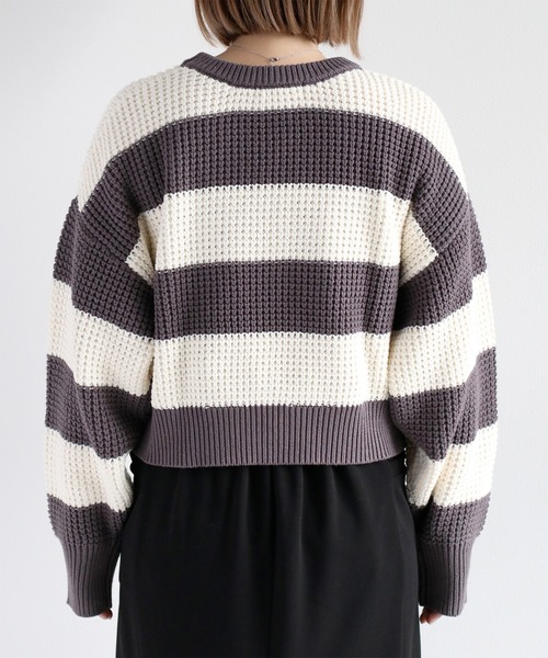 cepo(セポ)の「クロップド丈 ワッフル編みクルーネックプルオーバーニット(ニット/セーター・レディース・ベージュ系その他/ブラック系その他/サックスブルー/オフホワイト・M)」の13枚目の写真