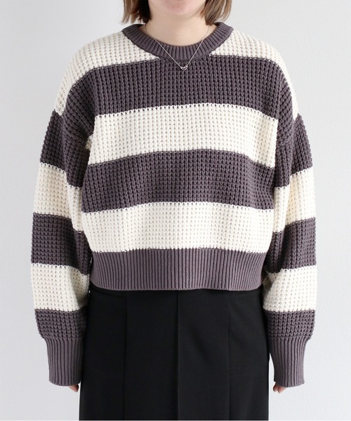 cepo(セポ)の「クロップド丈 ワッフル編みクルーネックプルオーバーニット(ニット/セーター・レディース・ベージュ系その他/ブラック系その他/サックスブルー/オフホワイト・M)」の12枚目の写真