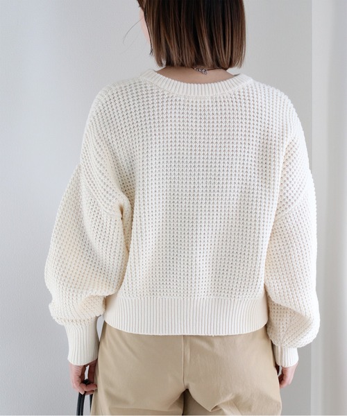 cepo(セポ)の「クロップド丈 ワッフル編みクルーネックプルオーバーニット(ニット/セーター・レディース・ベージュ系その他/ブラック系その他/サックスブルー/オフホワイト・M)」の16枚目の写真