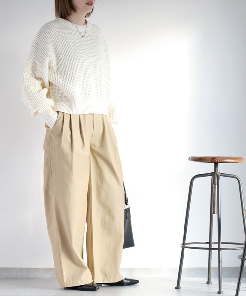 cepo(セポ)の「クロップド丈 ワッフル編みクルーネックプルオーバーニット(ニット/セーター・レディース・ベージュ系その他/ブラック系その他/サックスブルー/オフホワイト・M)」の20枚目の写真