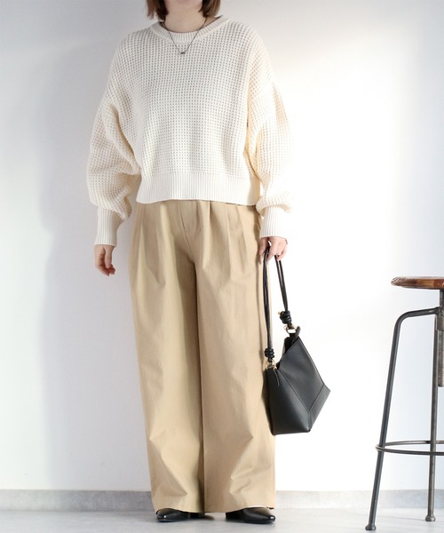 cepo(セポ)の「クロップド丈 ワッフル編みクルーネックプルオーバーニット(ニット/セーター・レディース・ベージュ系その他/ブラック系その他/サックスブルー/オフホワイト・M)」の18枚目の写真