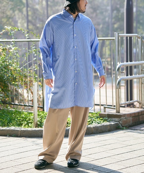 NO NEED（ノーニード）の「Aラインブロードロングシャツ（シャツ/ブラウス・メンズ・ブルー/ホワイト/その他1/その他2/ブルー系・M/L）」の11枚目の写真