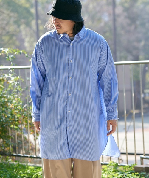NO NEED（ノーニード）の「Aラインブロードロングシャツ（シャツ/ブラウス・メンズ・ブルー/ホワイト/その他1/その他2/ブルー系・M/L）」の8枚目の写真