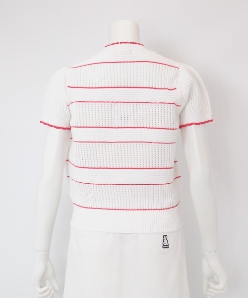 archivio(アルチビオ)の「<LADIES>半袖メッシュニットプルオーバー(ニット/セーター・レディース・ホワイト×ピンク/ホワイト×ブラック・S/M)」の5枚目の写真