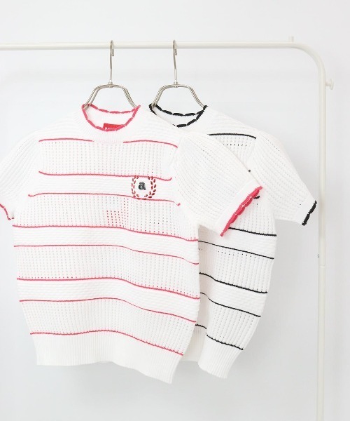 archivio(アルチビオ)の「<LADIES>半袖メッシュニットプルオーバー(ニット/セーター・レディース・ホワイト×ピンク/ホワイト×ブラック・S/M)」の9枚目の写真
