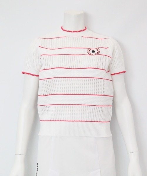archivio(アルチビオ)の「<LADIES>半袖メッシュニットプルオーバー(ニット/セーター・レディース・ホワイト×ピンク/ホワイト×ブラック・S/M)」の4枚目の写真