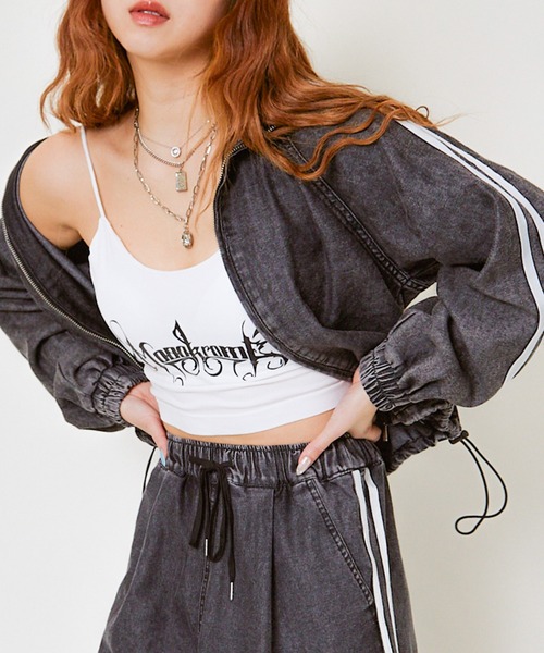 GORGE（ゴージ）の「《ライン入り×ショート丈》レディース デニム ブルゾン ドローコード ストリート 春秋アウター（ブルゾン・レディース・ブラック/ブルー・F）」の2枚目の写真