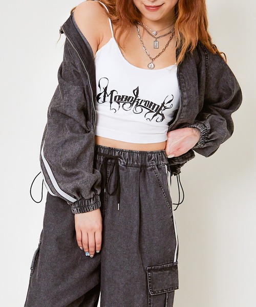 GORGE（ゴージ）の「《ライン入り×ショート丈》レディース デニム ブルゾン ドローコード ストリート 春秋アウター（ブルゾン・レディース・ブラック/ブルー・F）」の12枚目の写真