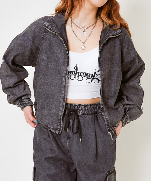 GORGE（ゴージ）の「《ライン入り×ショート丈》レディース デニム ブルゾン ドローコード ストリート 春秋アウター（ブルゾン・レディース・ブラック/ブルー・F）」の14枚目の写真