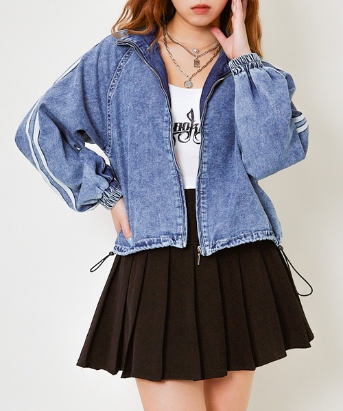 GORGE（ゴージ）の「《ライン入り×ショート丈》レディース デニム ブルゾン ドローコード ストリート 春秋アウター（ブルゾン・レディース・ブラック/ブルー・F）」の17枚目の写真