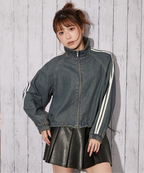 GORGE（ゴージ）の「《ライン入り×ショート丈》レディース デニム ブルゾン ドローコード ストリート 春秋アウター（ブルゾン・レディース・ブラック/ブルー・F）」の21枚目の写真