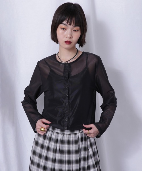 tシャツ (CREOLME)フロントボタンシアートップス レディース セール】(CREOLME)フロントボタンシアートップス（Tシャツ