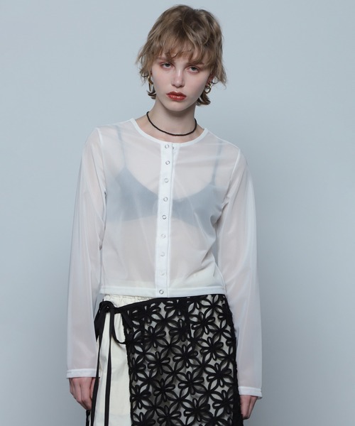 tシャツ (CREOLME)フロントボタンシアートップス レディース セール】(CREOLME)フロントボタンシアートップス（Tシャツ