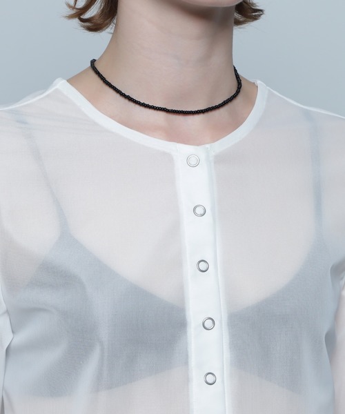 tシャツ (CREOLME)フロントボタンシアートップス レディース セール】(CREOLME)フロントボタンシアートップス（Tシャツ