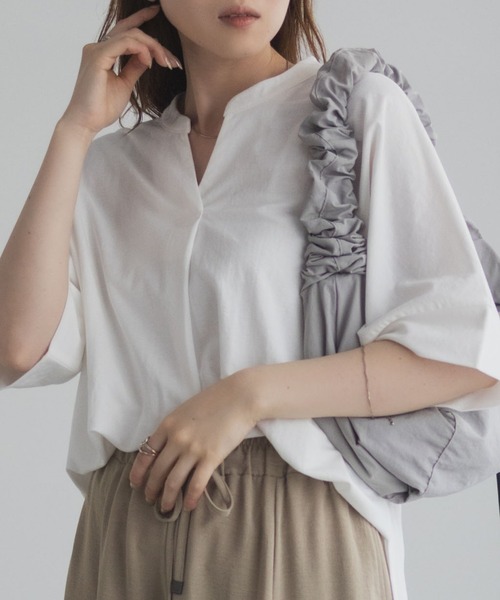 セール】NAVY SARARI 接触冷感 スキッパー5分袖ブラウス（Tシャツ