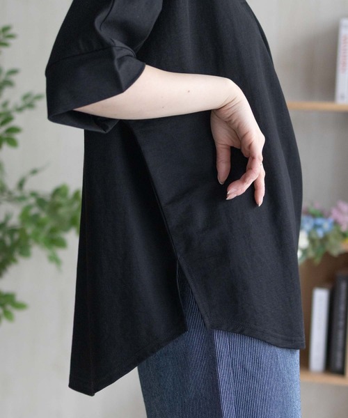 NAVY(ネイビー)の「nAvy SARARI 接触冷感 スキッパー5分袖ブラウス(Tシャツ/カットソー・レディース・ライトベージュ/ブラック/ホワイト/ブルー/ネイビー/ベージュ系/グリーン系/グレー・M/L)」の10枚目の写真
