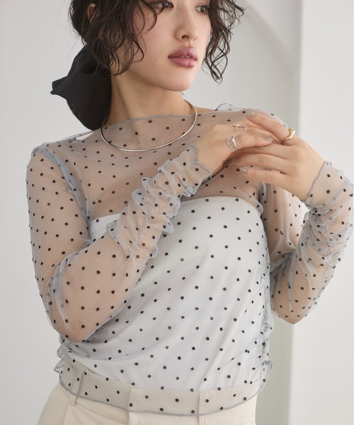 セール】フロッキー ドット チュール シアー トップス（Tシャツ
