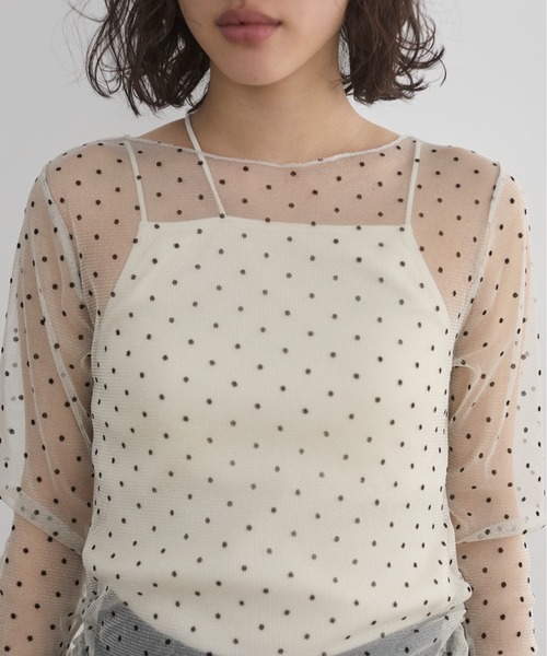ANGIE（アンジー）の「フロッキー ドット チュール シアー トップス（Tシャツ/カットソー・レディース・ライトグレー/アイボリー/ブラック・FREE）」の13枚目の写真