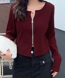 tシャツ ジップアップ トップス ダブルジップ スリムフィット レディース Uenui tシャツ ジップアップ トップス ダブルジップ スリム