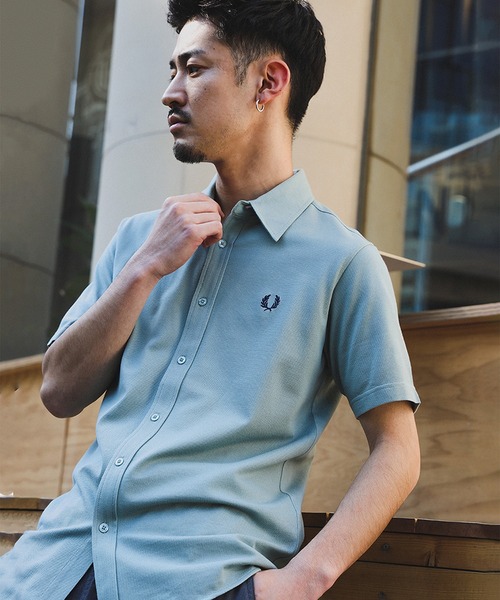 FRED PERRY（フレッドペリー）の「【別注】FRED PERRY / 鹿の子 ショートスリーブ シャツ（シャツ/ブラウス・メンズ・ネイビー/ブルー系その他・S/M/L/XL）」の5枚目の写真